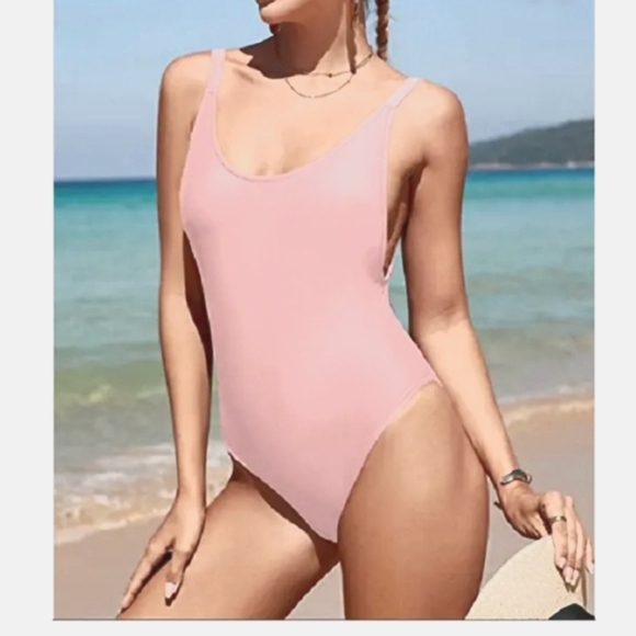 Pretty Garden. Light Pink. One Piece U Neckline Swimsuit. Size Medium. NWT. - Picture 3 of 9